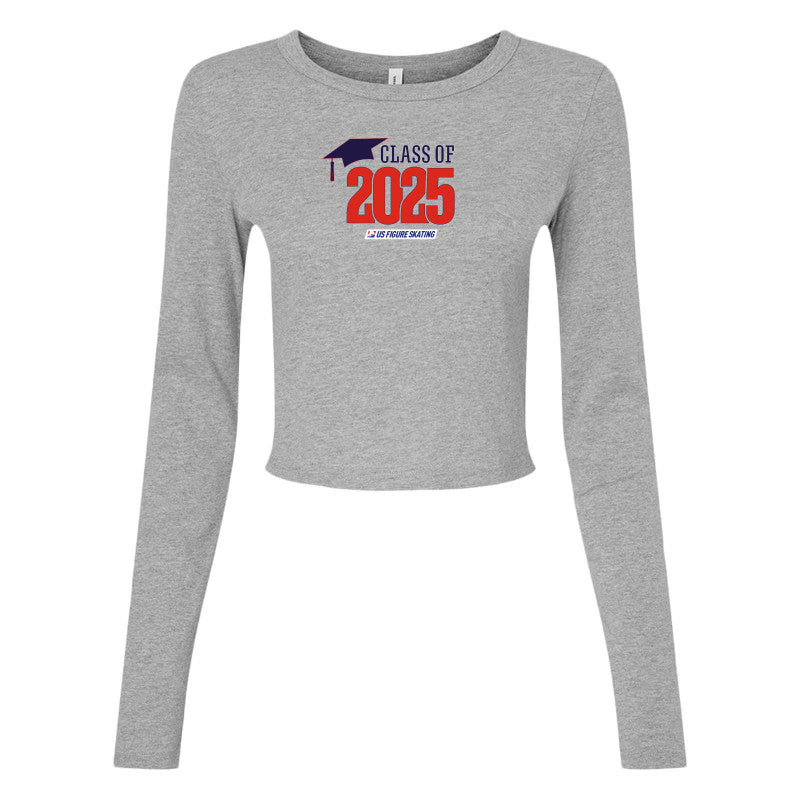 Class of 2025 Bella + Canvas Ladies' Micro Ribbed Long Sleeve Baby Tee Red Logo